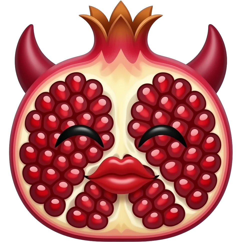 Pomegranate kissy face mischievous devil horns emoji
