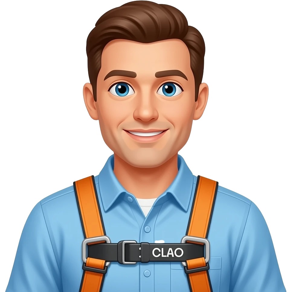 man wearing safety harnes for amusement rides emoji
