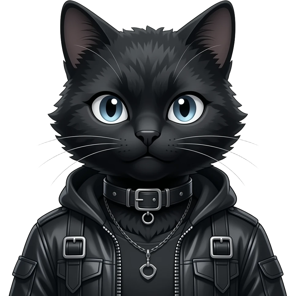 Gorgeous furry gothic dark techwear anime style anthro black cat furry sona Fakemon aesthetic and pretty edgy black with collar and harness trending style emoji