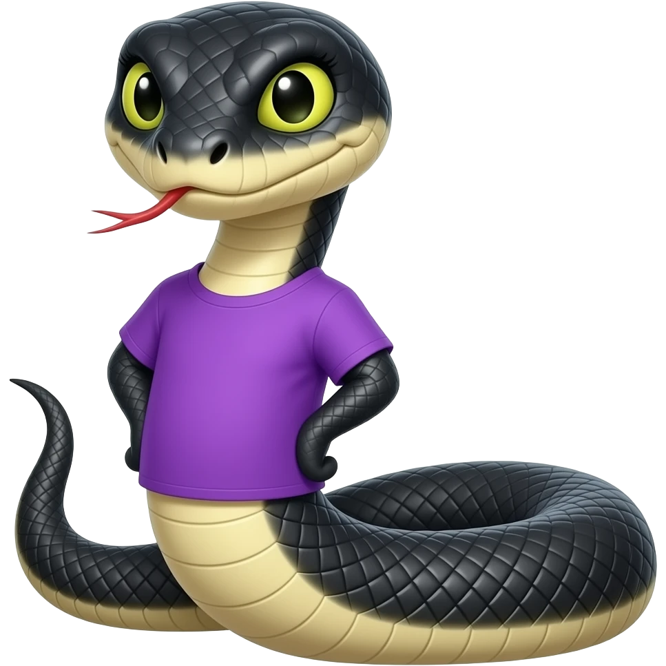 Black snake unsmily serious without hand with purple shirt without hand emoji