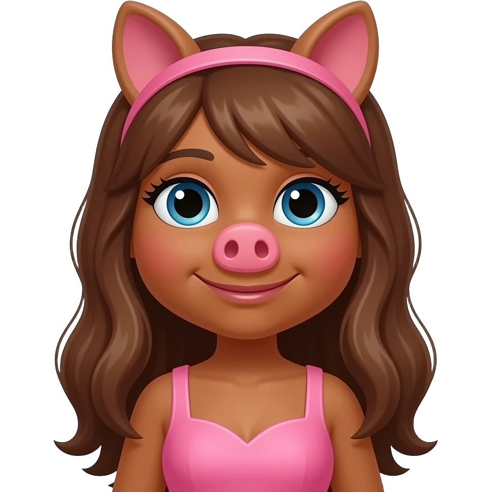 miss piggy with darker skin and pink dress and long hair emoji