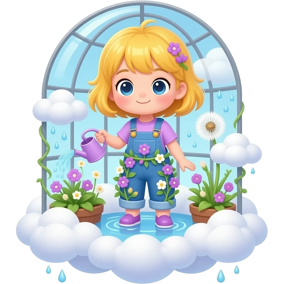 A chibi girl from a greenhouse in the clouds, full body, soft orchid ...