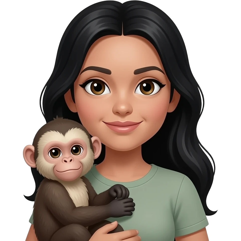 a black-haired woman with a capuchin monkey in her arms emoji