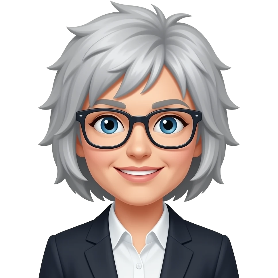 Grey hair, white woman with spiky hair and glasses emoji