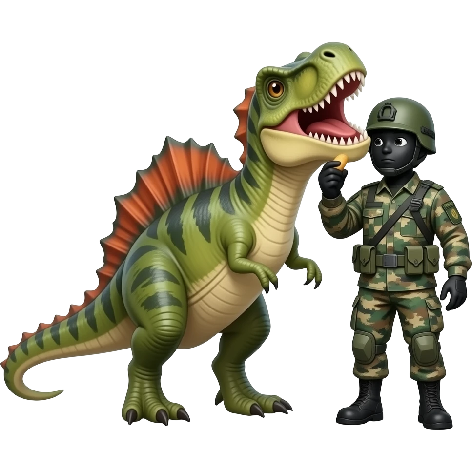 dinosaur eating black uniform soldger emoji