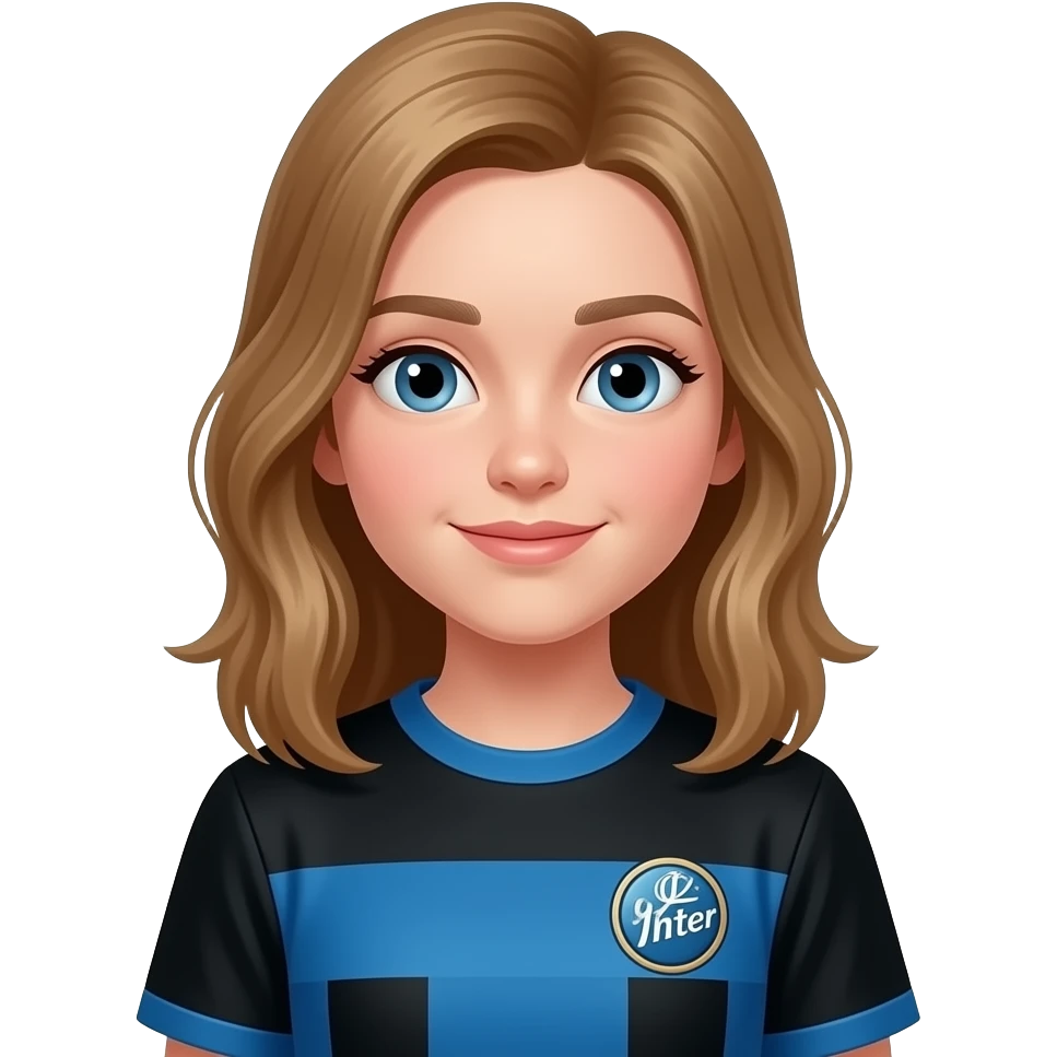 È una femmina ha i capelli biondi castani ha 12 anni e ama l’Inter la mia amica ha la maglietta dell’Inter La maglietta nera e azzurra emoji