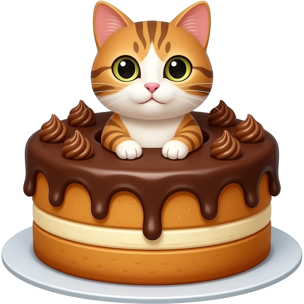 cat inside choclate frosting cake emoji