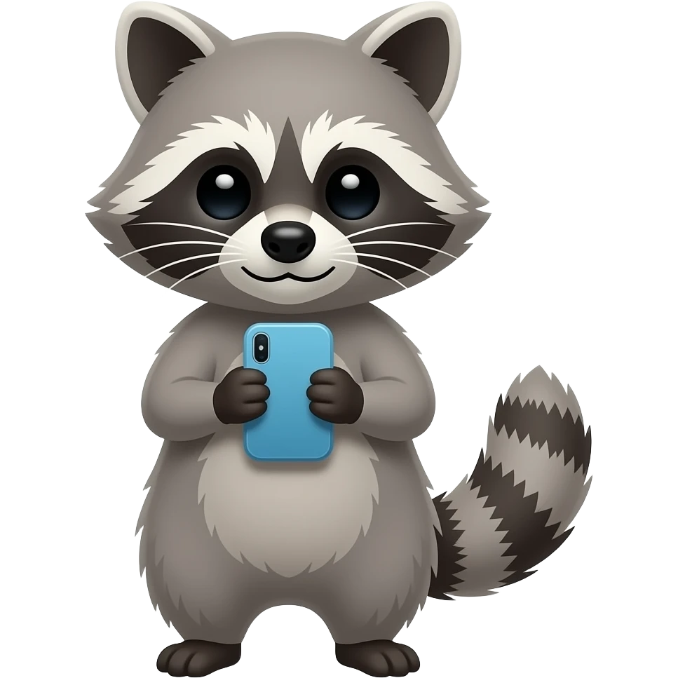 racoon using app emoji