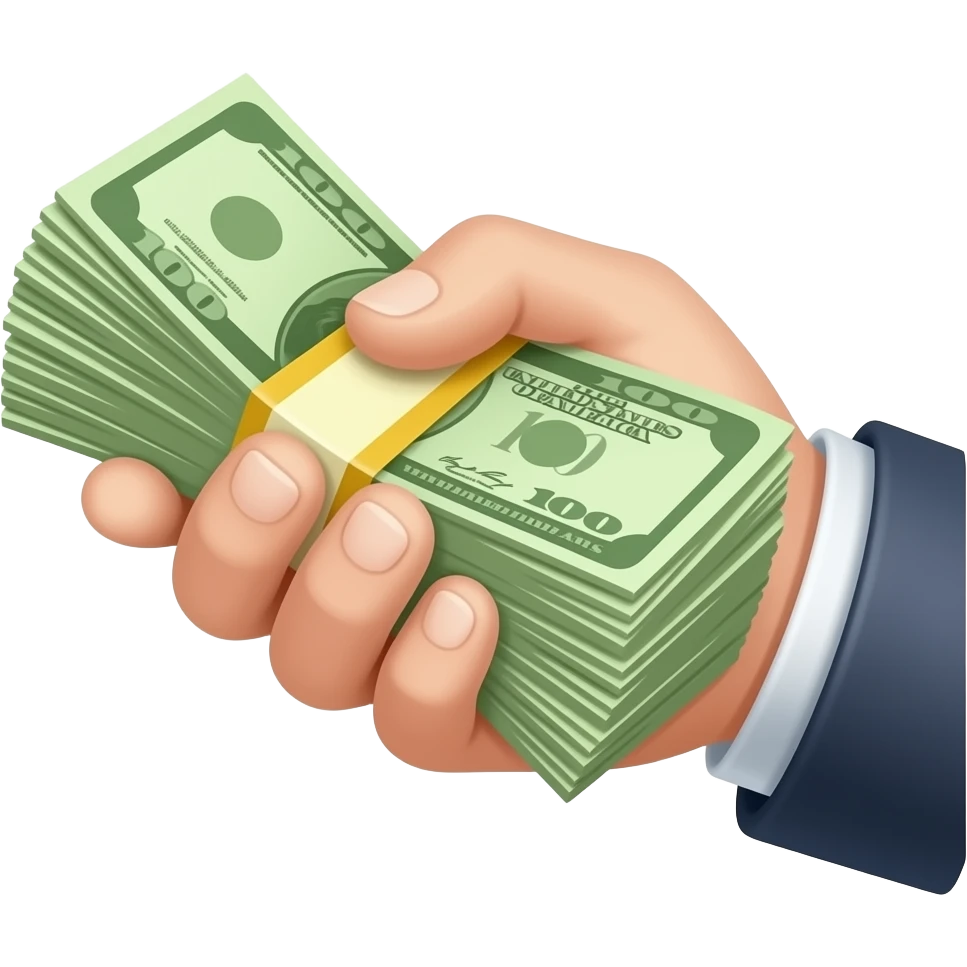 mano dando mucho dinero, que la perpectiva sea del costado emoji