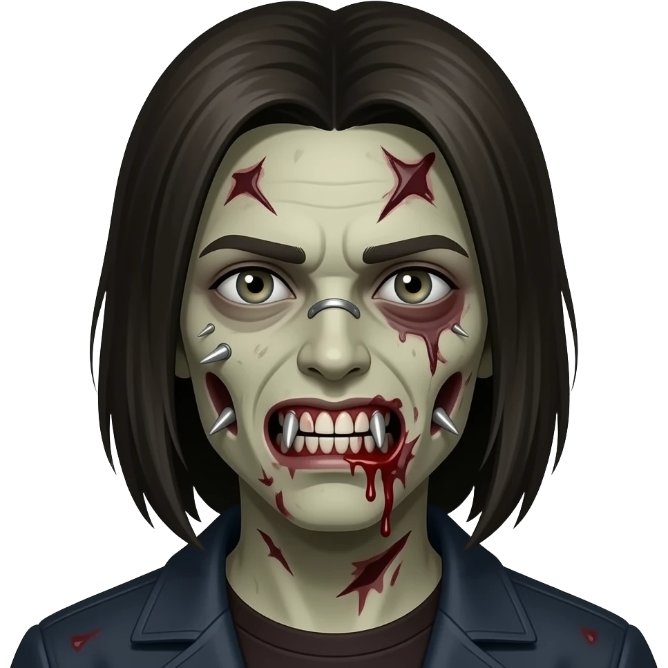 zombie, with grillz and a straight hair medium, and piercings on her face and the mouth injured whit blood emoji