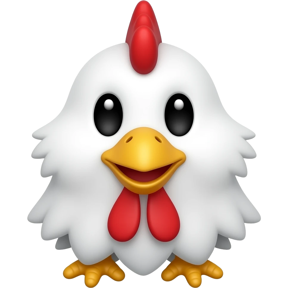 white chicken hand puppet with black eyes emoji