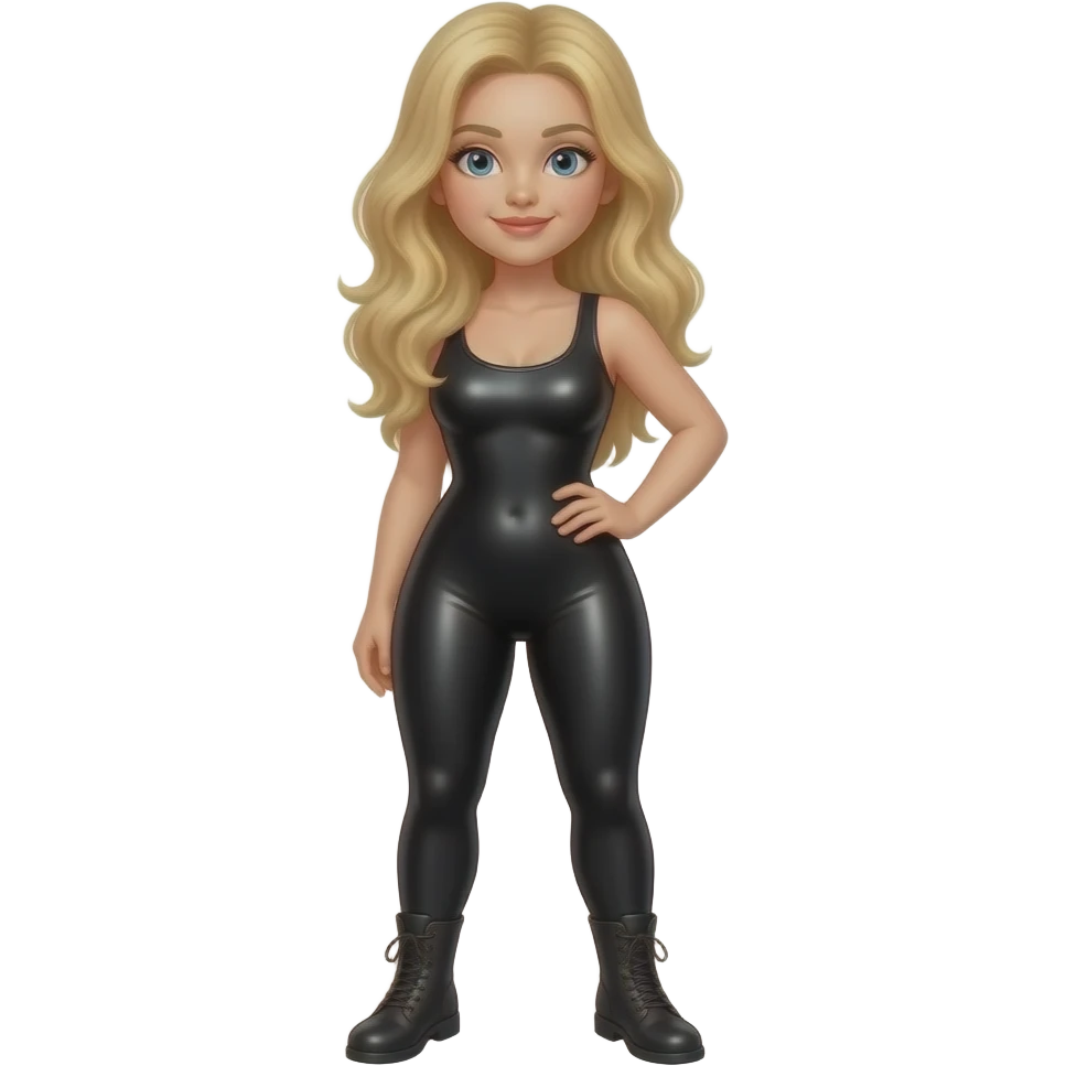 Curvy Blonde girl in latex leggings and black  boots emoji
