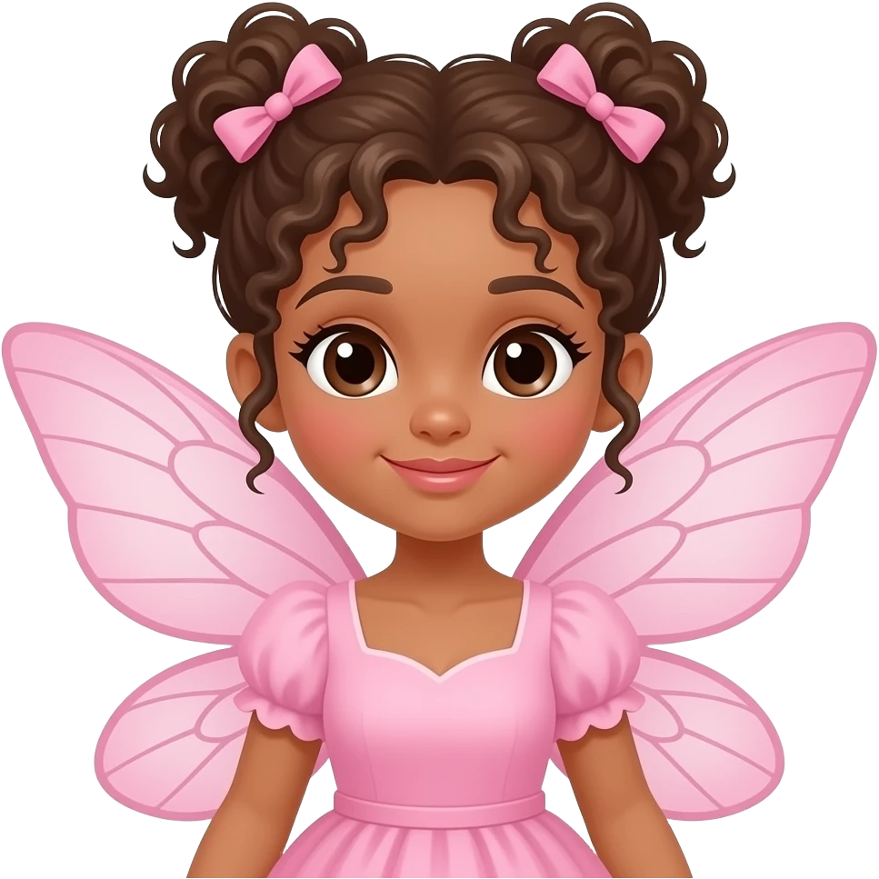 cute fairy with pink wings, make her girlie, brown skin & curly hair emoji
