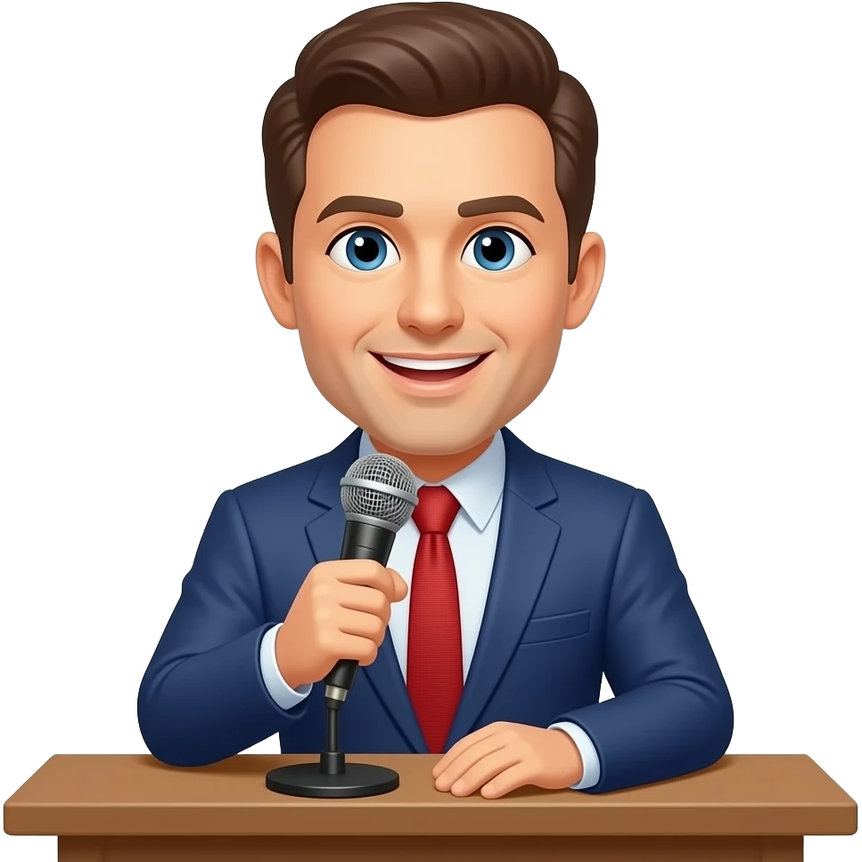 man speaking on a table microphone emoji