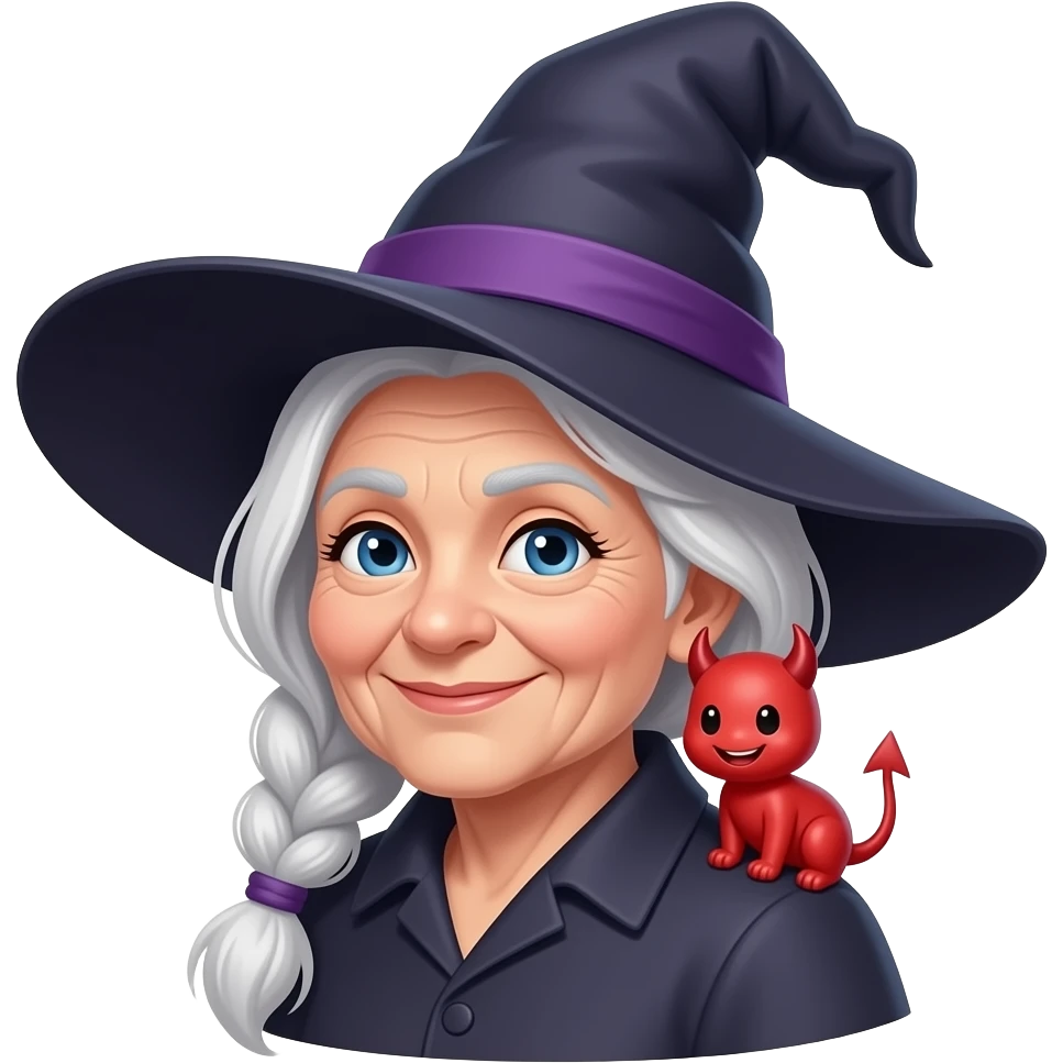 Old witch with cute devil emoji