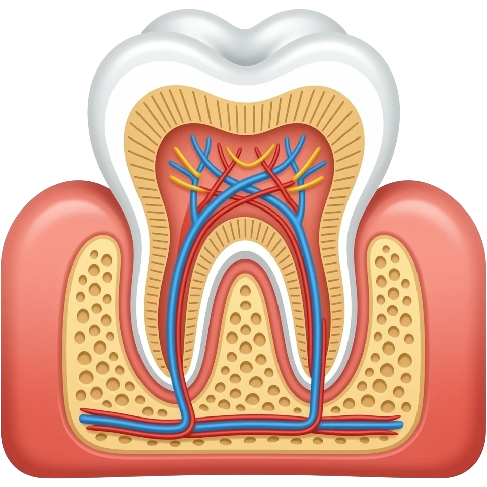 realistic tooth with gum and pump and the nerves emoji