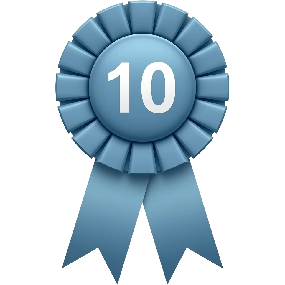 a 10th place Light Blue ribbon with a smaller round top with a smaller 10 in the middle emoji