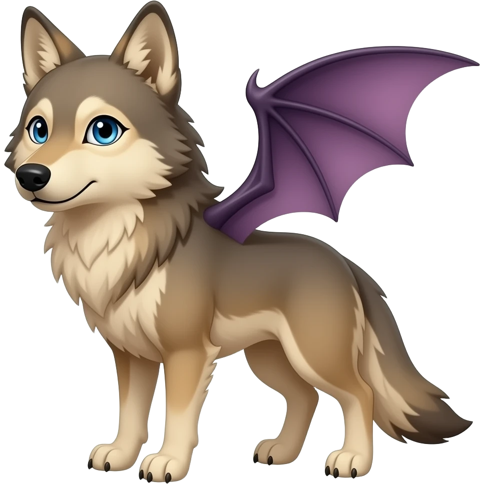 Sandy Tan wolf with blue eyes, and purplish bat wings emoji | AI Emoji ...