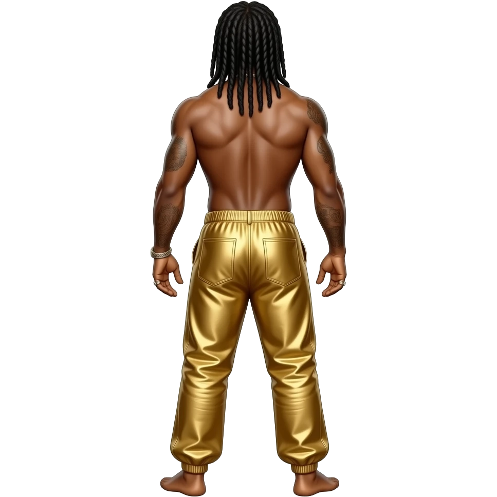 MC Hammer from behind with gold metallic harem pants, shirtless emoji