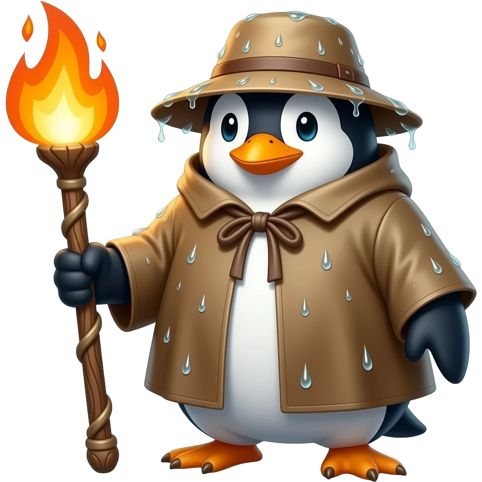 пингвин с огни посохом с вошебным плащем вощебной шляпа emoji
