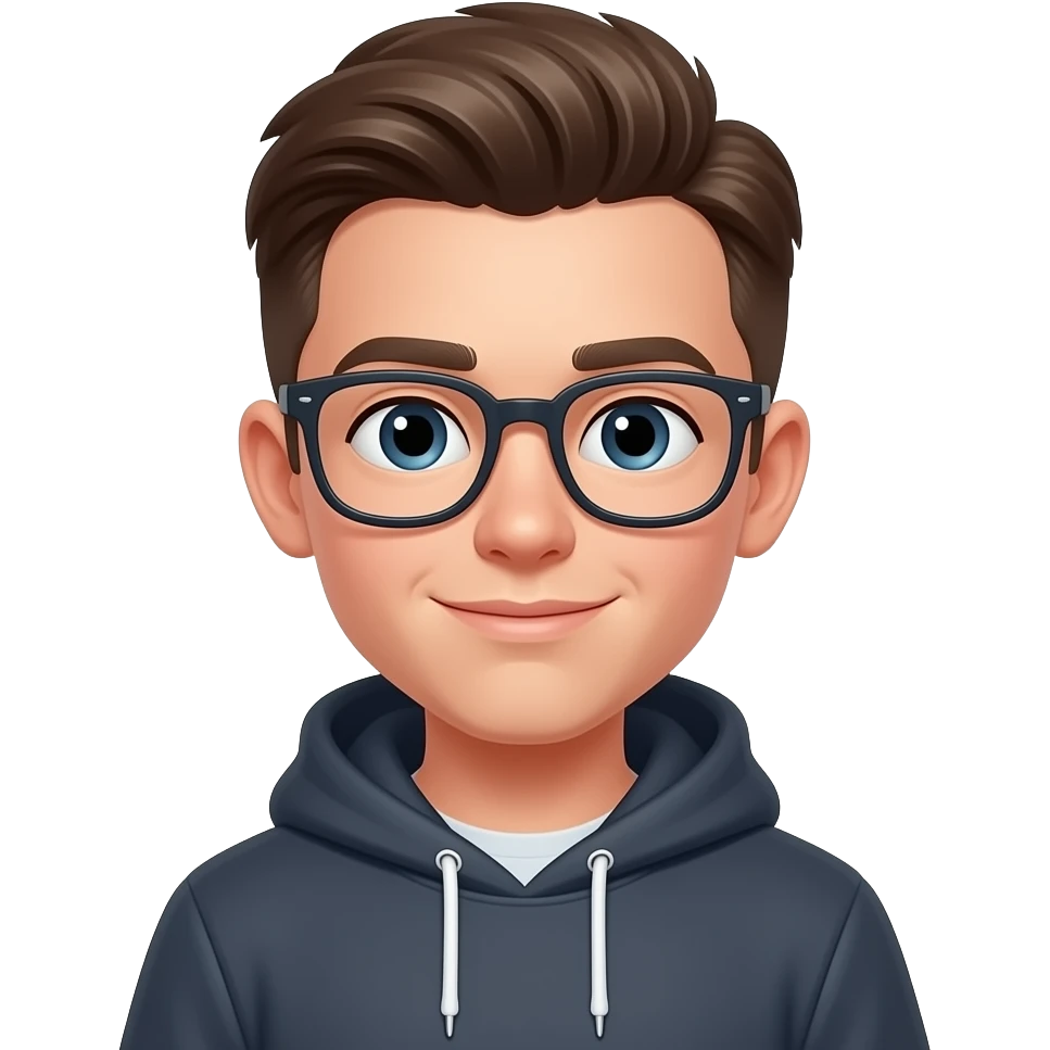 A guy named Leo with glases and a comb over and a hoodie onn. make him 13 years old emoji