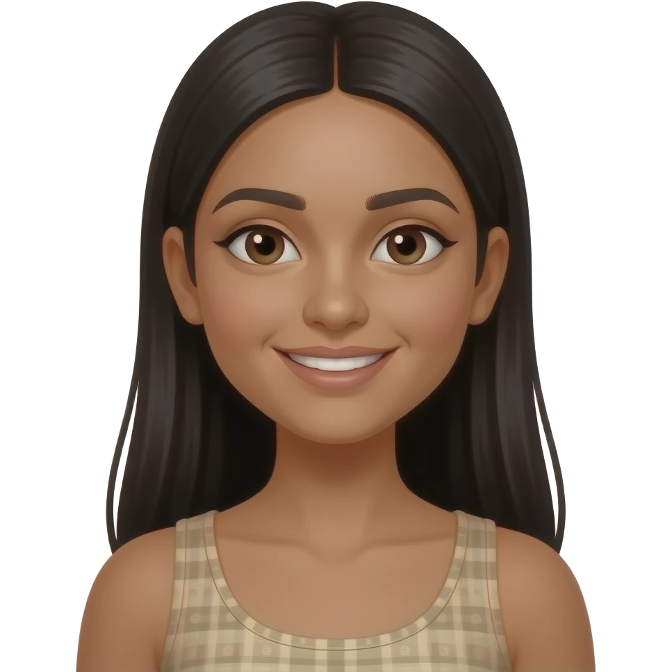 A skinny girl with brown skin and long straight black hair with a smirk of vaguely Indian descent emoji