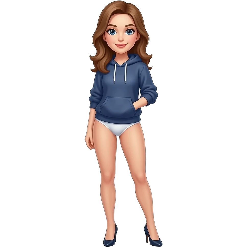 A woman in hoodie and wearing briefs and high heels emoji