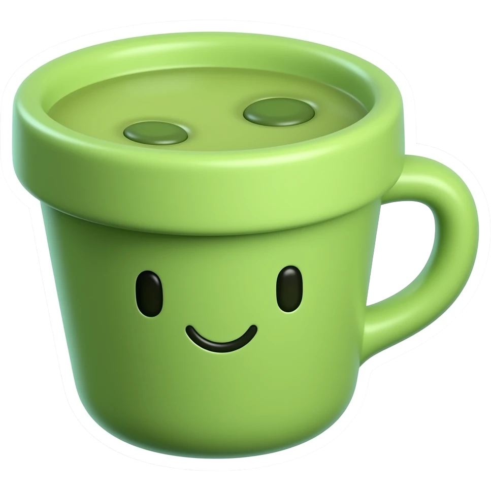 3D kawaii matcha club emoji, glossy green cup with smiling face, pastel aesthetic, soft shadows, white outline sticker, die cut, octane render, trendy Pinterest style, ultra detailed emoji