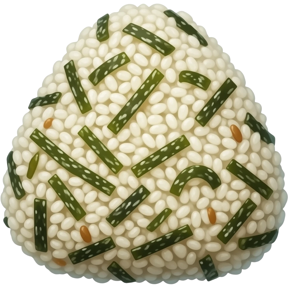 many perfect round type riceballs(not onigri) mixed in shredded seaweed(gim) flakes on dish emoji