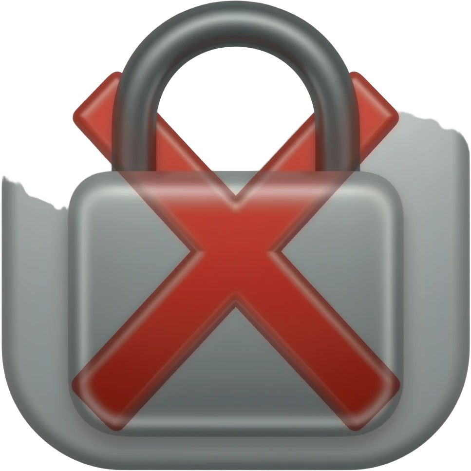 A red padlock with a dark gray steel shaft. A medium gray circle with a red  X on the body emoji