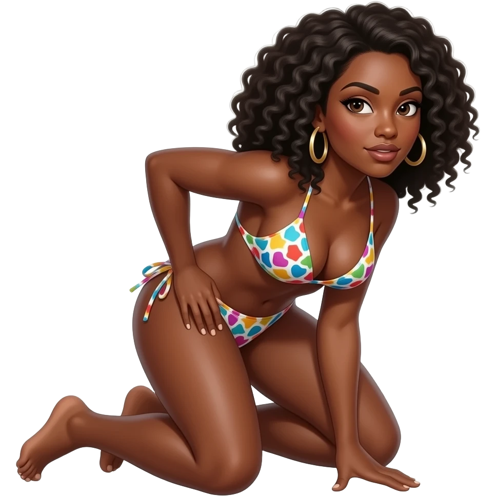 A black Caribbean woman hands on knees bending shaking her hips emoji