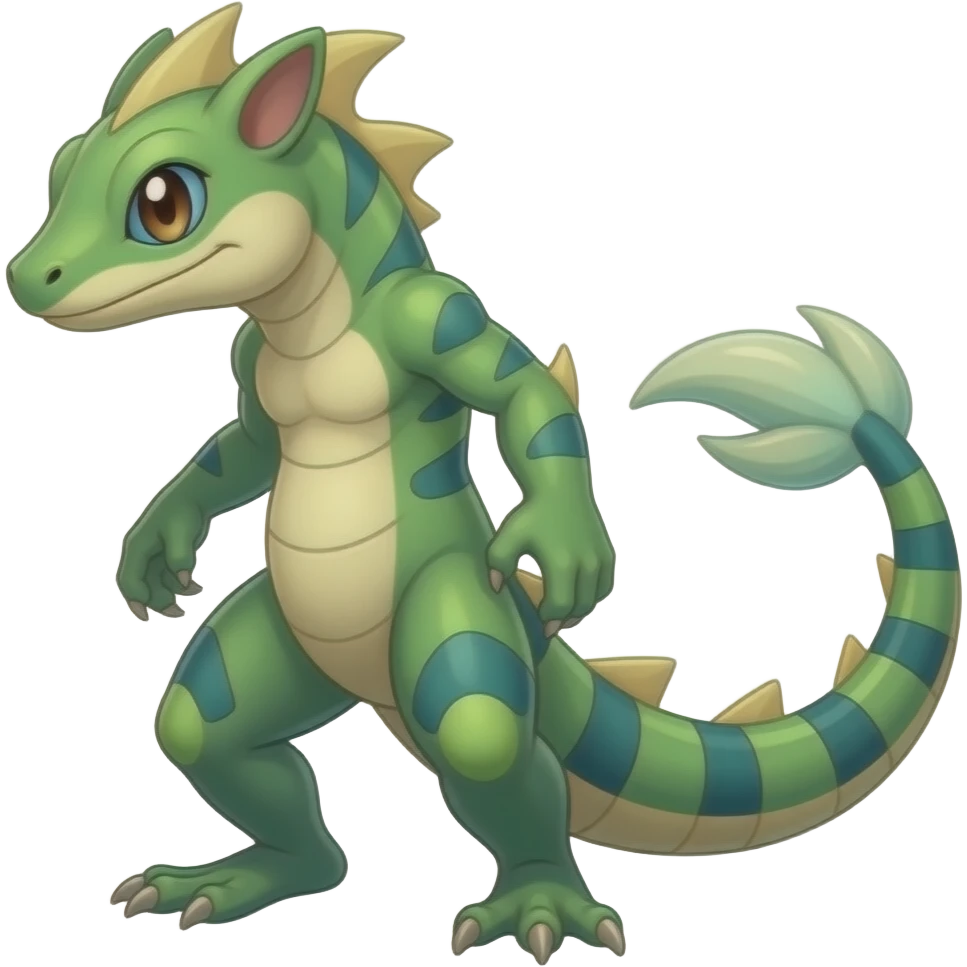 Lizard-Treecko-Kecleon-Axew-Exveemon-Fakémon-hybrid, full body emoji