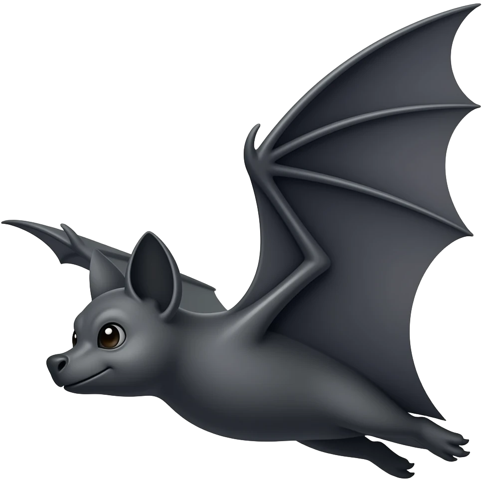 A dark grey bat flies from the left side perspective emoji