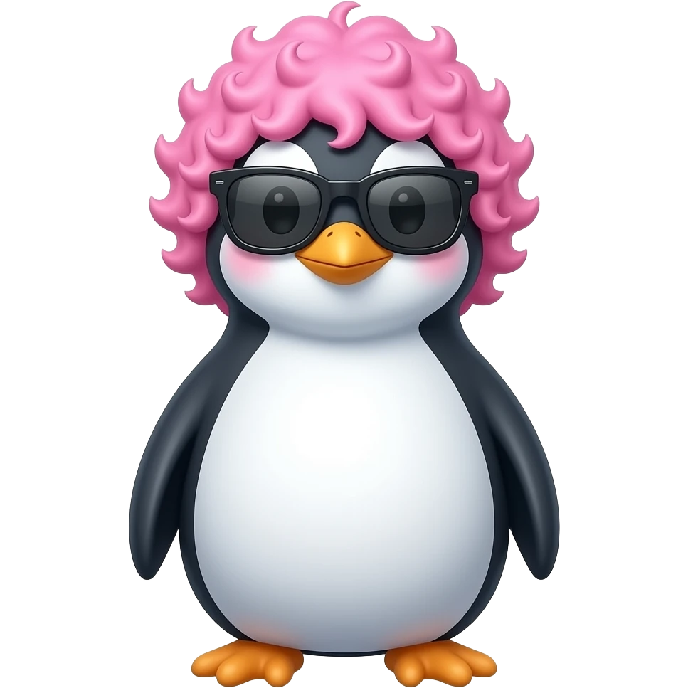pink curly haired penguin with sunglassess emoji