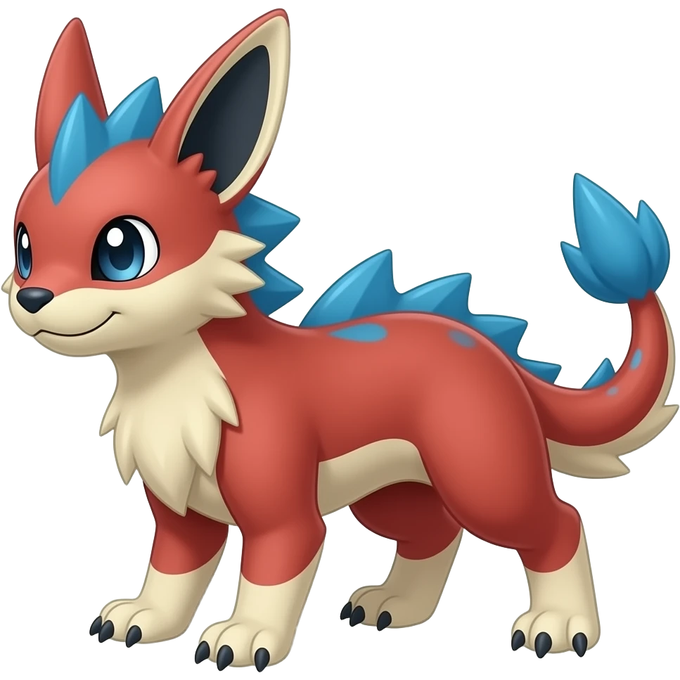 Furry scaly digitigrade quadrupedal Red and blue Vaporeon-Salandit-Toothless-hybrid emoji