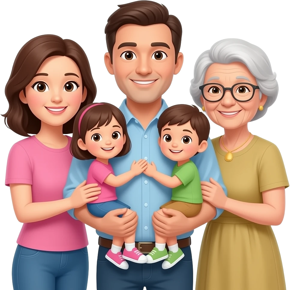 семья мама папа бабушка дедушка дети на руках у папы в полный рост emoji