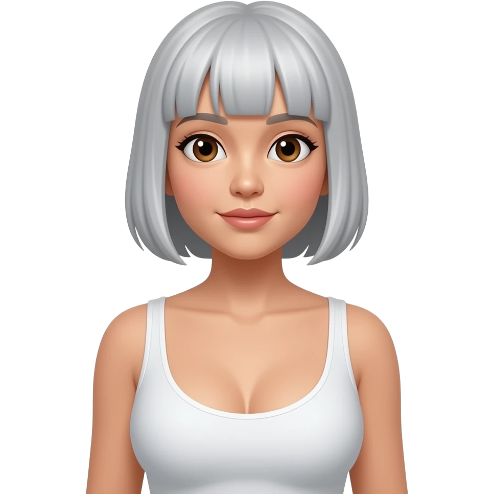 Humongous big breast asian with short silver hair no bangs brown eyeslonger hair emoji