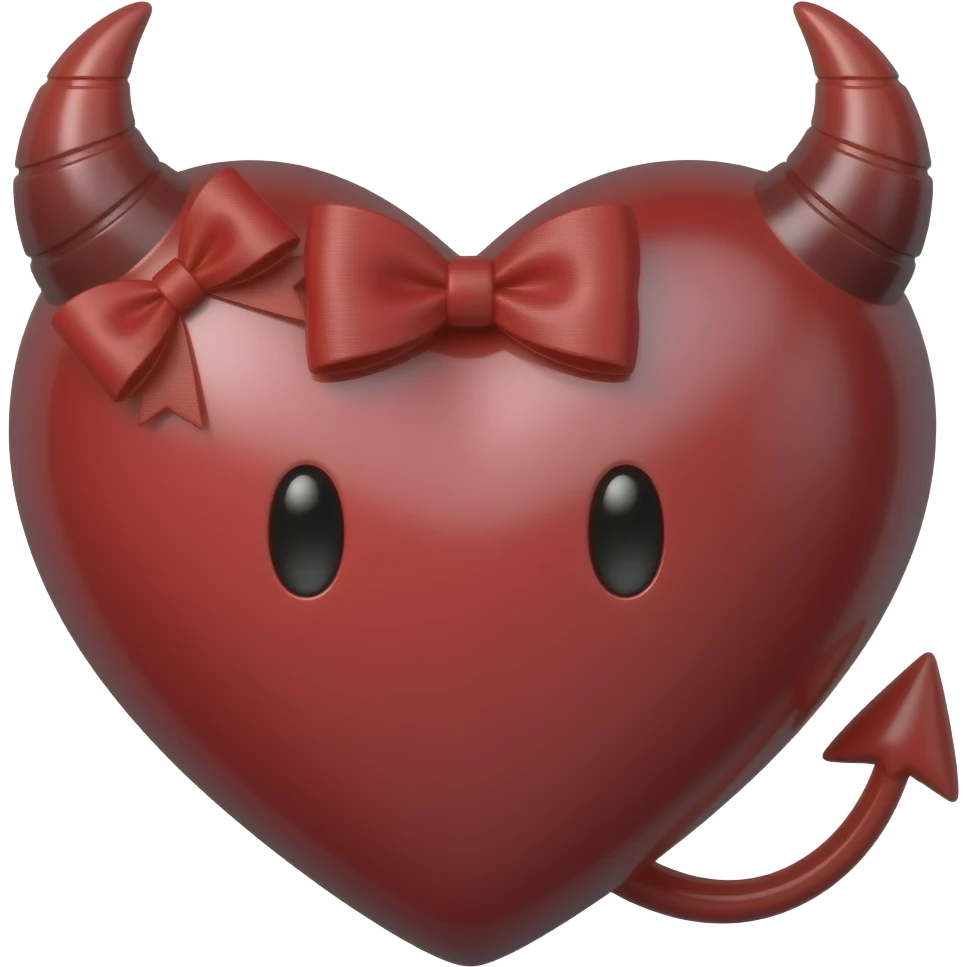 A red heart with a cute little bow on top, devil horns, and a devil's tail—a style that's half gothic, half cute emoji