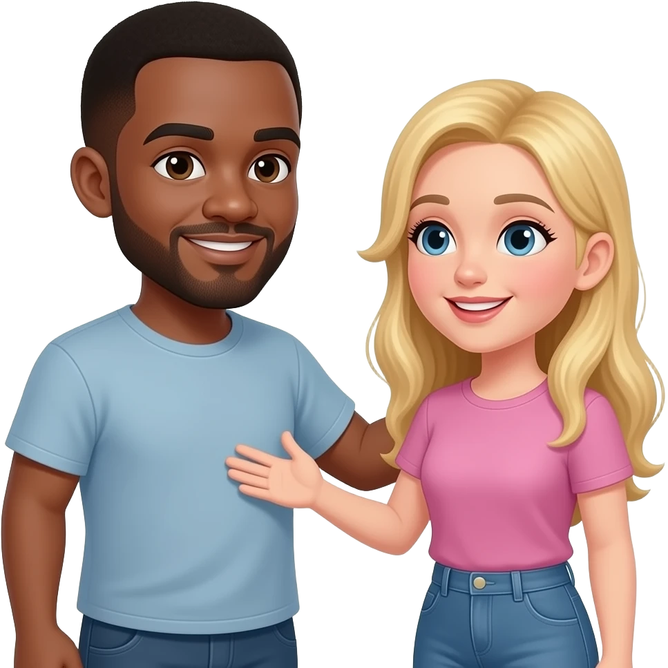 Bald black man greeting his blonde girlfriend emoji