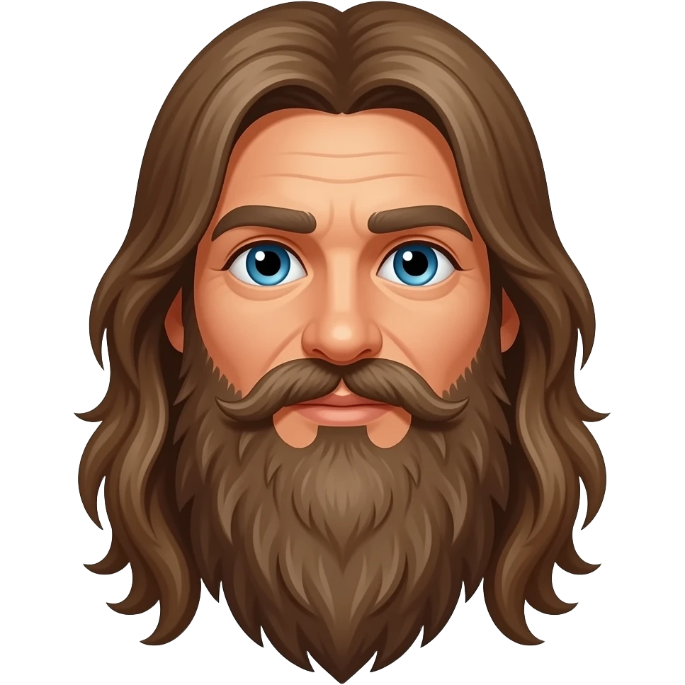 Long brown hair blue eyes long grey beard hippy with love gands emoji