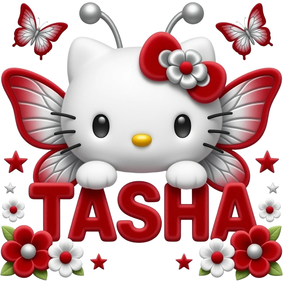 White velvety fur 3D hello kitty head, silver eyes, red silver white 3D ...