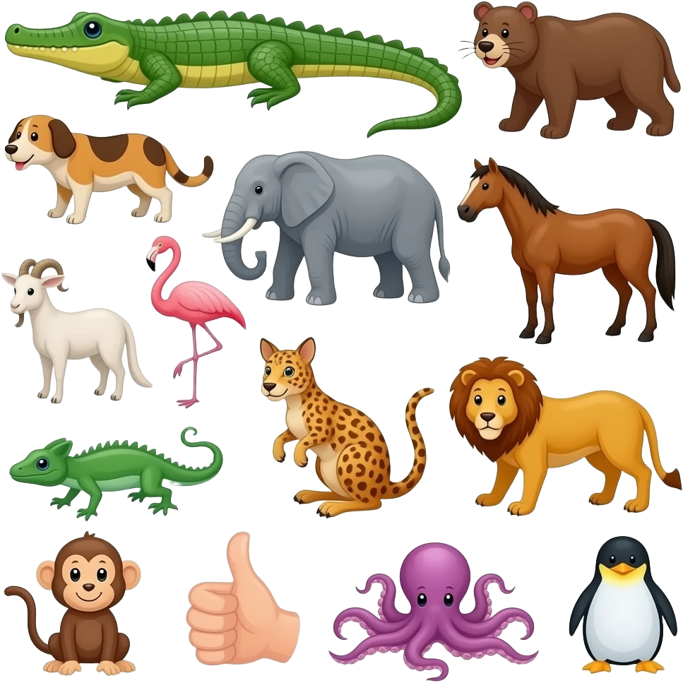 🐊🐻🐱🐕🐘🦩🐐🐴🦎🐆🦘🦁🐒👎🐙🐧 emoji