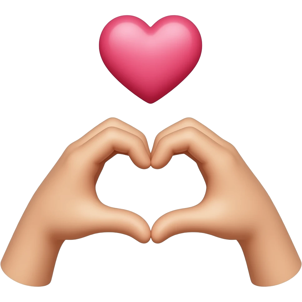 Руки сердечком и сверху розовое сердце emoji
