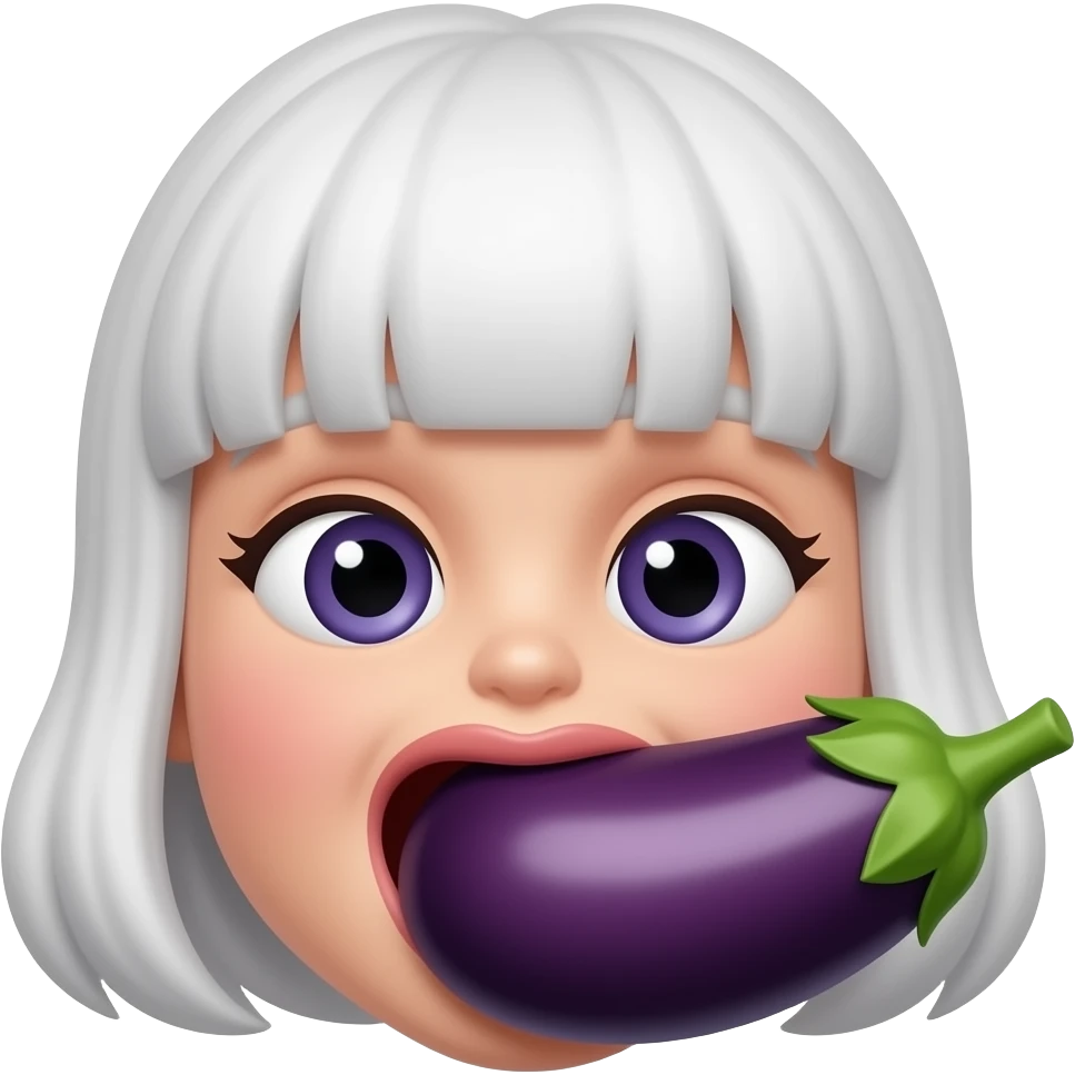 Mouth sucking on eggplant emoji