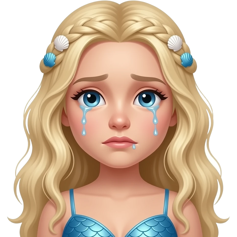 crying mermaid face with shells in hair blonde emoji