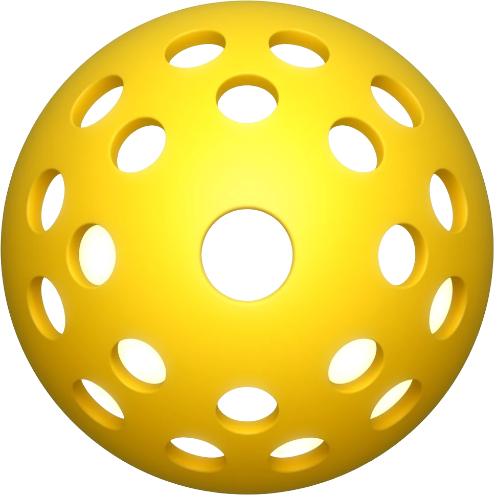 yellow pickleball with 30 holes lighted in direction from the camera and rotated to center its hole into the camera emoji