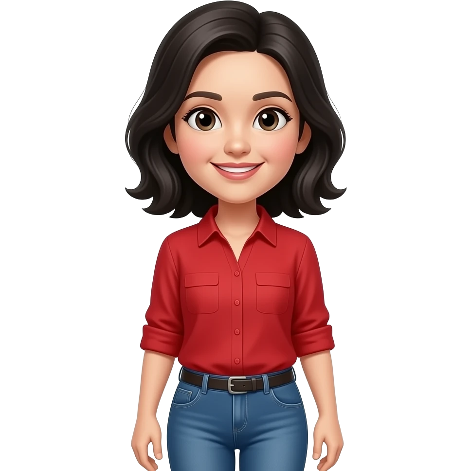woman with black hair red shirt full body emoji