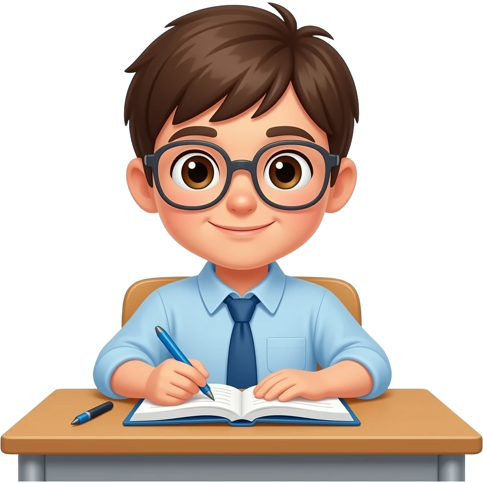 chico estudiando en una mesa emoji