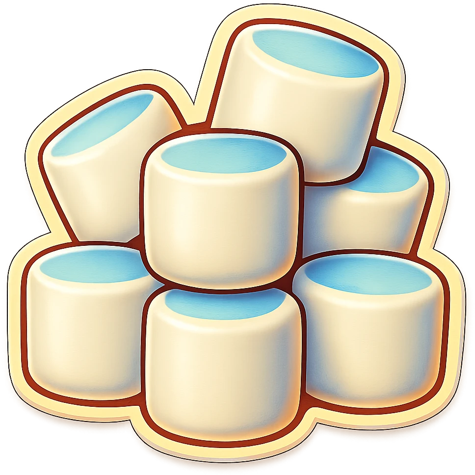 Remove the faces from the marshmallows, keep the retro stickers style and transparent background the same. emoji
