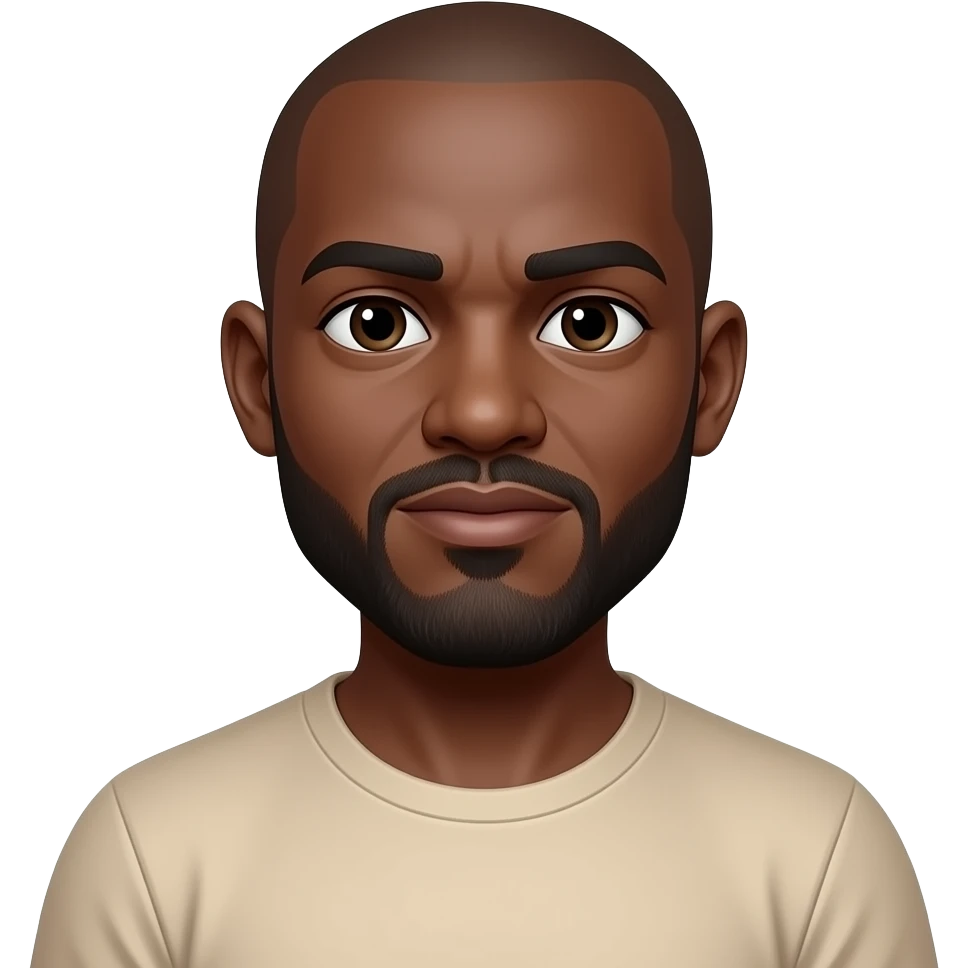 Create an light skinned black guy with a bald head and a beard and mustache doing this 🤷🏽 emoji